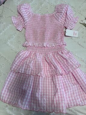 Pink Gingham Ruffle Tiered Dress